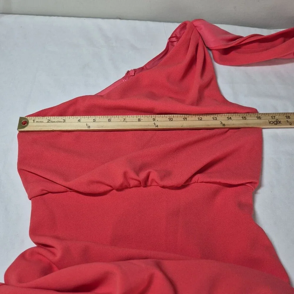 Belle Badgley Mischka Raya Dress Size 0 Draped One Shoulder Gown Coral Pink (02) - Picture 7 of 10
